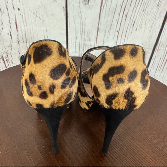GUCCI Pony Hair Suede Leopard Print Crisscross  Peep Toe platform Heels 36.5 EUC - Picture 16 of 17